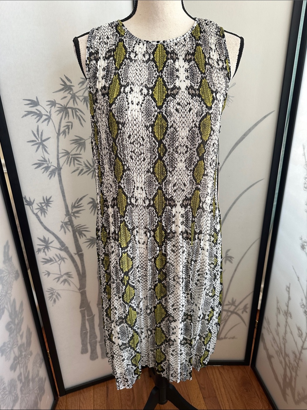Halogen Snake Print Mini Dress in White, Black & Olive